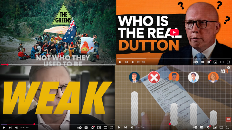 Screengrabs from YouTube videos from Advance (L), GetUp (top right) and the ACL (bottom right)